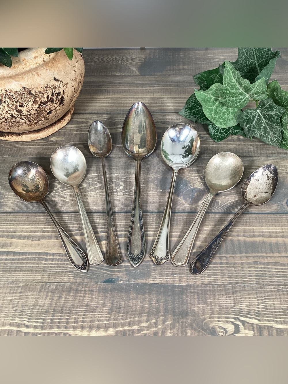 Vintage Silver Plated Spoon Collection, Lot Of 7 Spoons